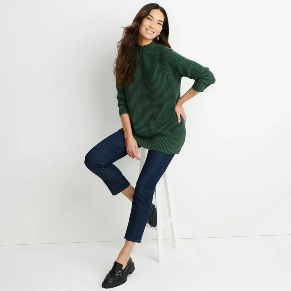 NWT LANDS’ END Drifter Mock Turtleneck 100% Cotton Hunter Green Sweater M